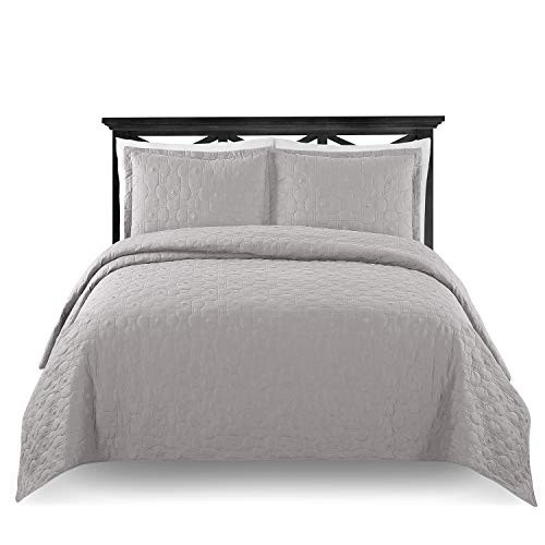 M Fabulous Modern Oversize Light Weight Stitched Bedspread 3Pcs Mid Century Gray New