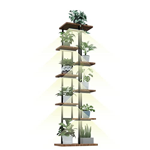 VANYICHOO Metal Plant Stand with Grow Lights for Indoor Outdoor (Retro Wood,8T) New