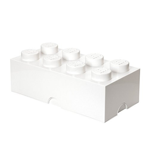 LEGO Brick 8 Knobs, Stackable Storage Box, White New