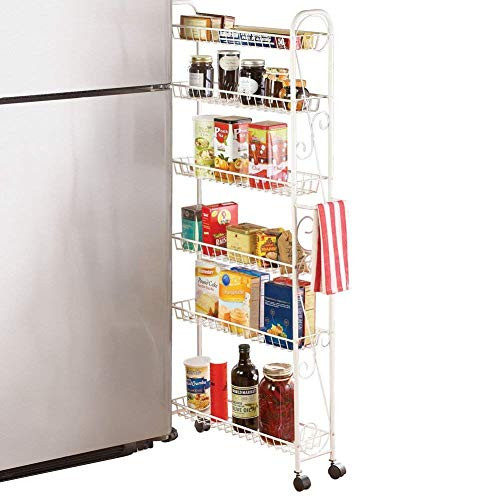 Slim Rolling 6-Tier Shelf Metal 6" Narrow Storage W/Scroll Design B07P6MHBR1 New