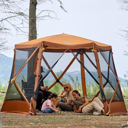 TIMBER RIDGE EASY POP UP GAZEBO CANOPY TENT FOR CAMPING 11.5 X 9.8 FT - ORANGE
