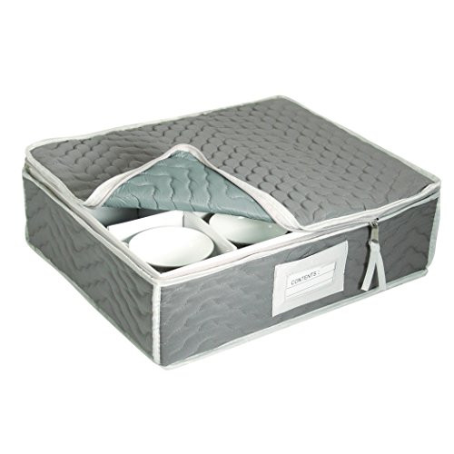 B0019TR8M4 China Cup Storage Chest Deluxe Quilted Microfiber Light Gray New