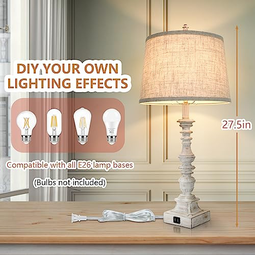 GoBright Set of 2 Farmhouse Table Lamps, 27.5'' Tall Rustic Bedside Lamps