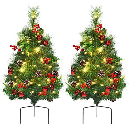 BestComfort 24 Inch Pathway Christmas Tree Set of 2, Battery-Powered Mini New