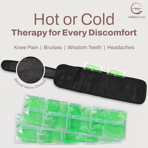 ALLSETT HEALTH REUSABLE KNEE ICE PACK WRAP HOT COLD THERAPY 8 PACK - GRAY/BLACK
