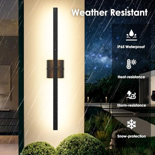 BesLowe 2-Pack 31.7” Outdoor Wall Lights, Modern Black Exterior Sconces