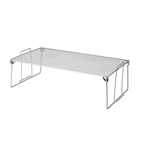 Stackable Mesh Shelf, Storage Rack, Space Saving Design (1, Medium) - Silver New