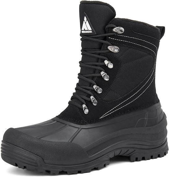MISHANSHA SNOW BOOTS MAN WINTER WARM FUR LINED SNOW BOOTS MEN - SIZE: 9 - BLACK
