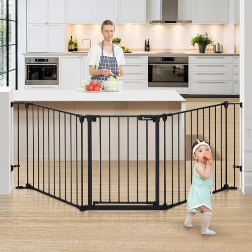 COMOMY 80" EXTRA WIDE BABY GATE DOG GATE FOR HOUSE STAIRS DOORWAYS BLACK