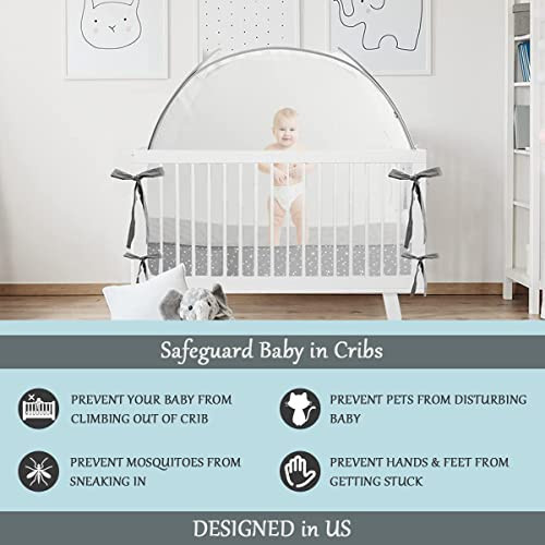 De-Lovely Crib Pop Up Tent Baby Mesh Cover Keep Baby Climbing out - Gray/White New