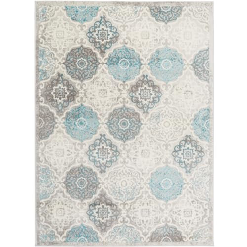 HOME DYNAMIX BOHO ANDORRA TRANSITIONAL DAMASK AREA RUG, GREY/BLUE, 6'6"X9'6"