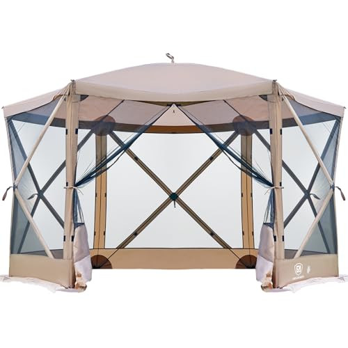 EVER ADVANCED POP UP GAZEBO SCREEN HOUSE TENT FOR CAMPING, BROWN - BROWN