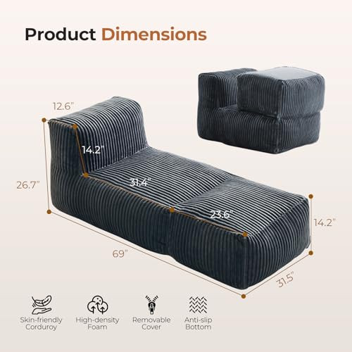 Ayovoch Bean Bag Chair for Adults, Giant Bean Bag Bean Bag Lounge Ottoman - Gray New