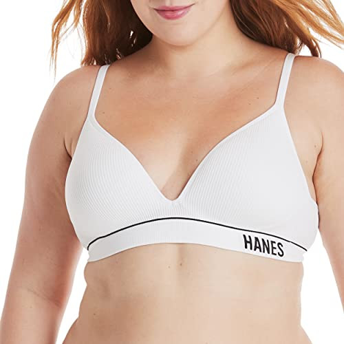 MHB004 HANES WOMEN'S ORIGINALS SEAMLESS WIRELESS BRAS, SIZE M, MHB004-WHT-M