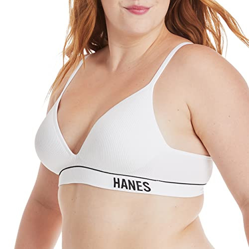 MHB004 HANES WOMEN'S ORIGINALS SEAMLESS WIRELESS BRAS, SIZE M, MHB004-WHT-M