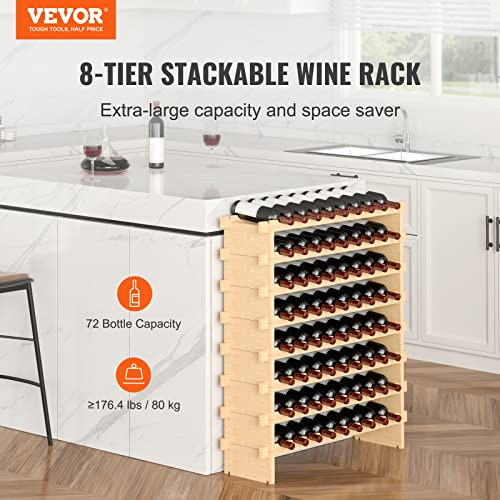 VEVOR 8-Tier 72 Bottles Stackable Modular Wine Rack, Freestanding, Natural Color