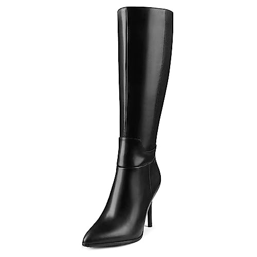 MERUMOTE WOMEN'S STILETTO KNEE HIGH BOOTS CLOSED TOE LONG BOOTS SIZE:10 - BLACK