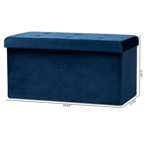 Baxton Studio Castel Navy Blue Velvet Fabric Upholstered Wood Storage Ottoman New