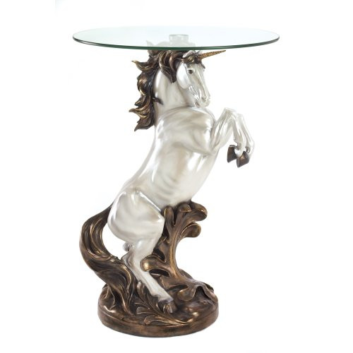Furniture Creations Fantasy Magical Unicorn Horse Glass Top Accent Table New