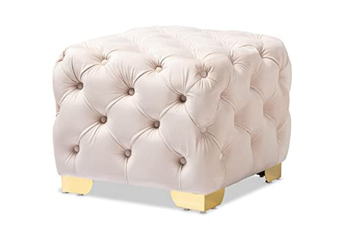 Baxton Studio Avara Glam Luxe Light Beige Velvet Ottoman B07PGX96CY-NEW New