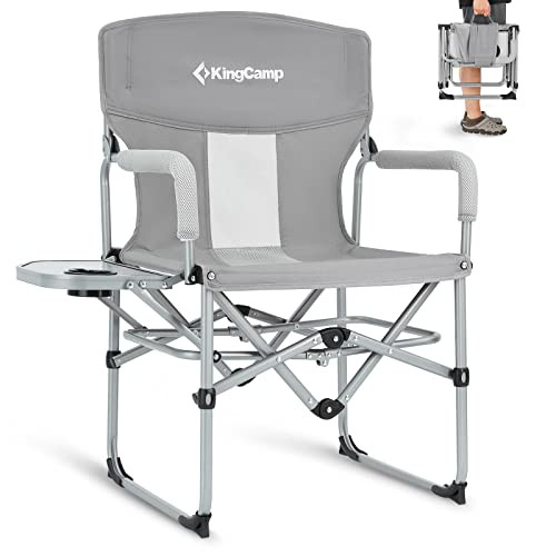 KingCamp Folding Camping Chair, Heavy Duty Director's Seat, MediumGrey New