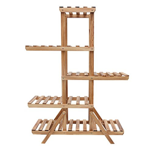Saim 5-Tier Wooden Plant Stand Shelf Flower Pot Rack Holder - Brown New