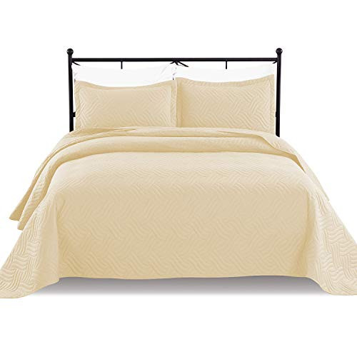 BASIC CHOICE 3-Piece Quilted Bedspread Set (Queen, Wave/Beige) - B0786STN8J New