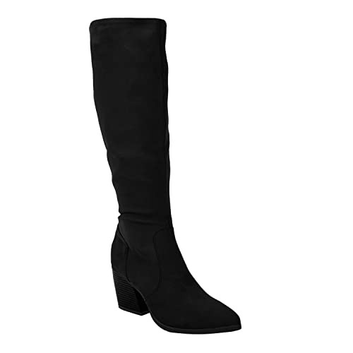 Juliet Holy Women’s Wide Calf Stacked Heel Knee High Boots, Size: 8.5, Black