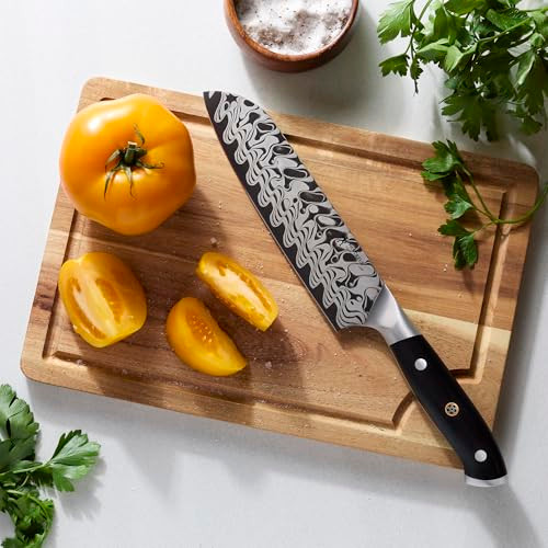 HENCKELS COMPASS DAMASCUS 7-INCH DAMASCUS SANTOKU KNIFE - BLACK