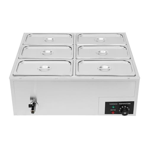 B094QRSL9W 6-Pan Commercial Electric Food Warmer 850W Stainless Steel Buffet New