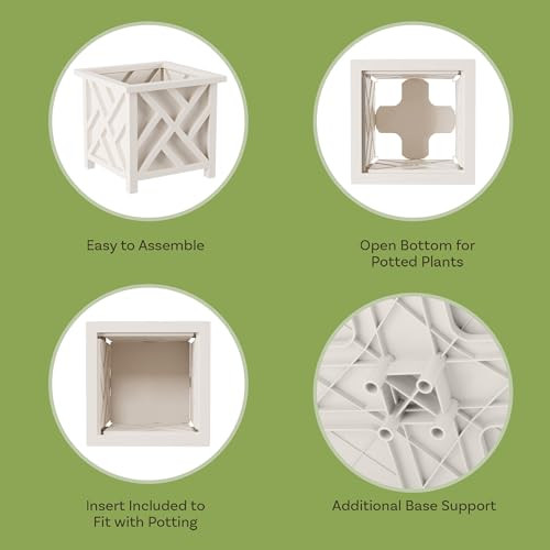 Lattice Design Outdoor Planter Box 14.75” Square 13” Tall White Plant Pot New