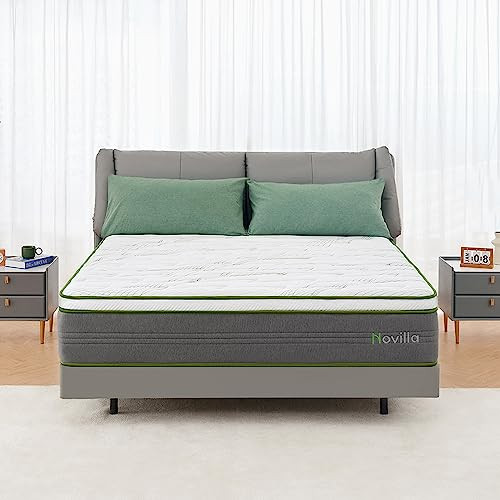 NOVILLA KING MATTRESS 12 INCH GEL MEMORY FOAM HYBRID MATTRESS - WHITE/GREY New