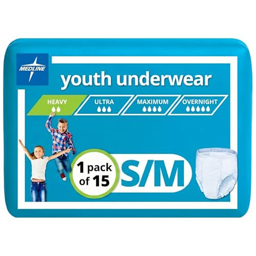 Medline Youth Disposable Protective Underwear, S/M Size for 40-70 lbs - 15 Count New