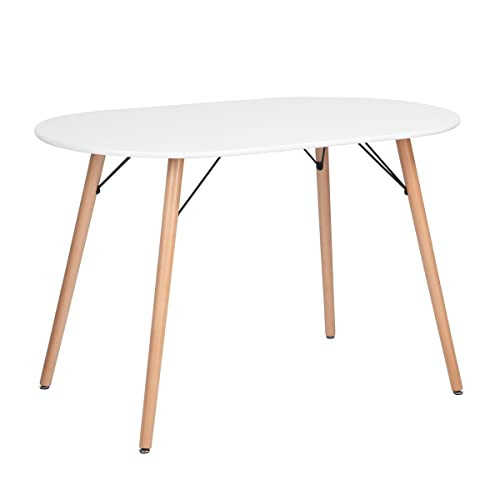 FurnitureR White Oval Top Wood Legs Small Spaces Dining Table New