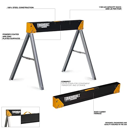 TOUGHBUILT - FOLDING SAWHORSES, ADJUSTABLE WORK TB-C300-2 - BLACK/SILVER New