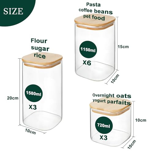 LIBWYS 12-Pack Glass Pantry Storage Jars with Bamboo Lids(0.76/1.22/1.67Qt) New