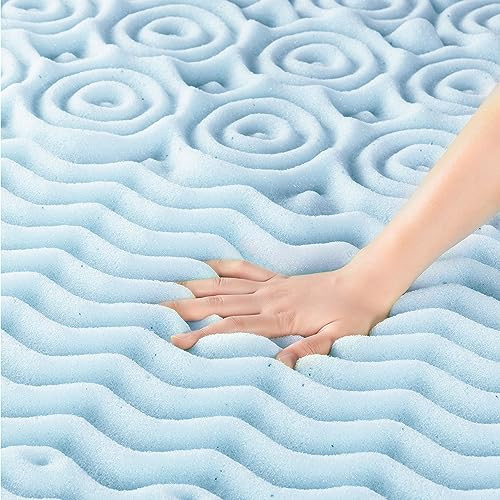 Mellow 4" 5-Zone Memory Foam Mattress Topper Cool Gel Infusion King - Blue New