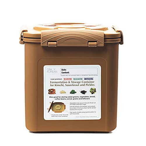 Crazy Korean Cooking Premium Kimchi, Sauerkraut Container (1.6 Gal Sandy Brown) New