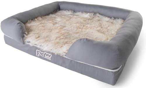 PAW BRANDS PupLounge Memory Foam Bolster Bed & Topper, 36"L, 28"W, 9"H, NEW New