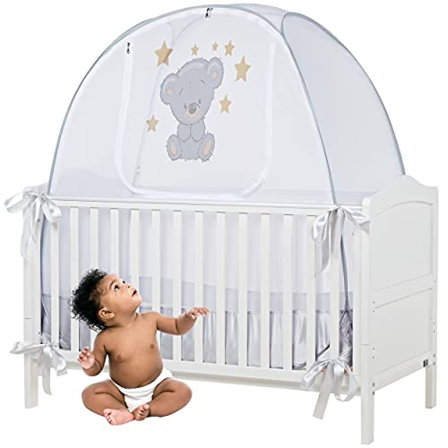Safety Pop up Crib Tent Cover B08NK2BNDV - Premium Soft Stylish Crib Tent