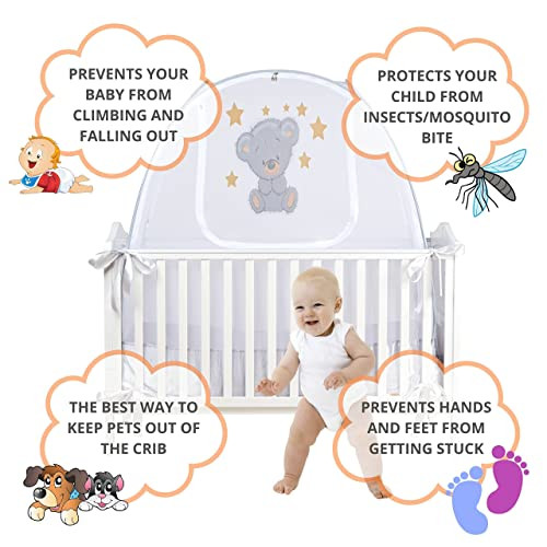 Safety Pop up Crib Tent Cover B08NK2BNDV - Premium Soft Stylish Crib Tent