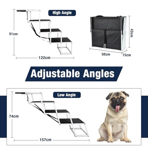 Extra Wide Stairs for Large Dogs Up to 250 lbs, Foldable Dog Car Steps New