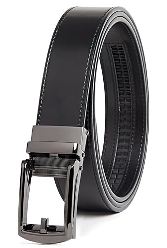 Carlo Fellini Leather Ratchet Belt Men, Track Adjust Belt with Buckle - Black New