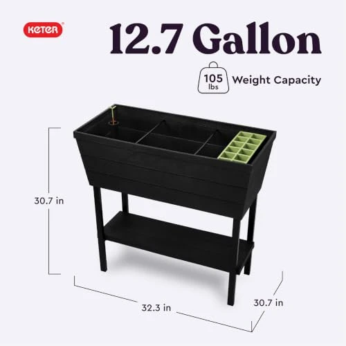Keter Urban Bloomer Garden Bed 12.7 Gallon Herb Planter Self Watering B079SQRL46 New