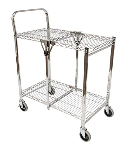 Luxor WSCC-2 Two-Shelf Collapsible Wire Utility Cart, Holds 200 Pounds - Chrome New