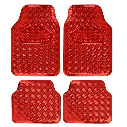 BDK Metallic Chrome Car Floor Mats All-Weather Universal Fit - Red New