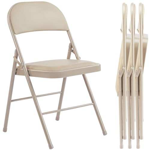 COZIFURNI 4 Pack Folding Chairs with Leather Padded Comfortable Cushion New