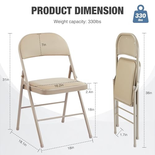 COZIFURNI 4 Pack Folding Chairs with Leather Padded Comfortable Cushion New