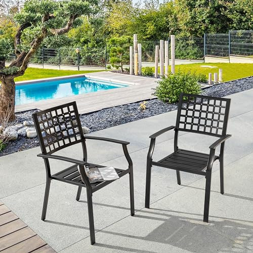 NUU GARDEN Patio Dining Chairs Set of 2 Wrought Iron Metal - Black New