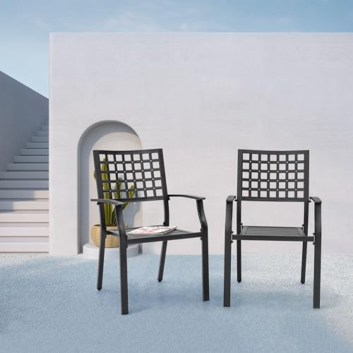 NUU GARDEN Patio Dining Chairs Set of 2 Wrought Iron Metal - Black New